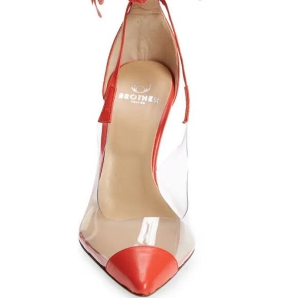 New Brother Vellies De Fleur Ankle Tie Pointed Toe Pumps Red Orange high heels 8 - Picture 2 of 8